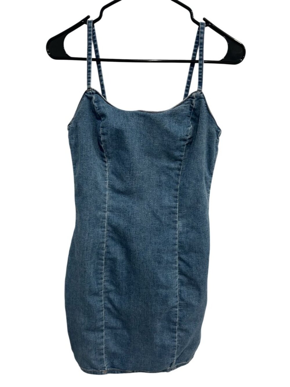 H&M Small Denim Mini Dress Spaghetti Straps Back Zipper Closure Minimalist Y2K